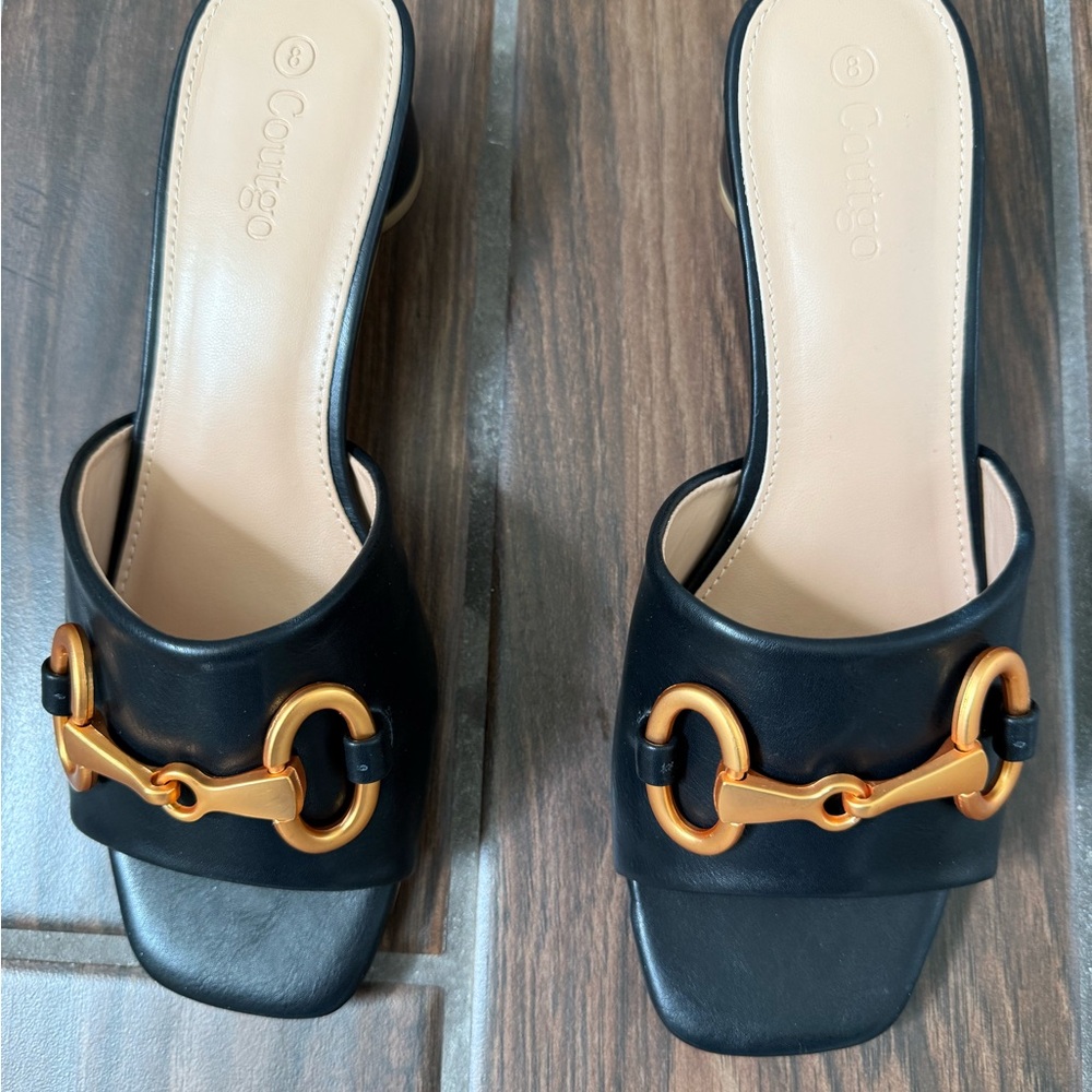 NWOT Coutgo Black Women's Shoes with Circle Heel - Picture 2 of 5